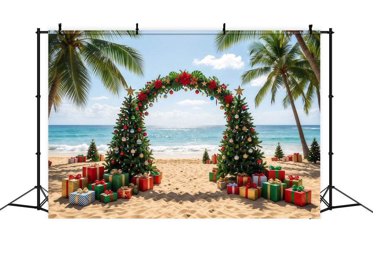 Tropischer Weihnachtshintergrund Strand Meer Weihnachtsbaum Bogen RR610-35