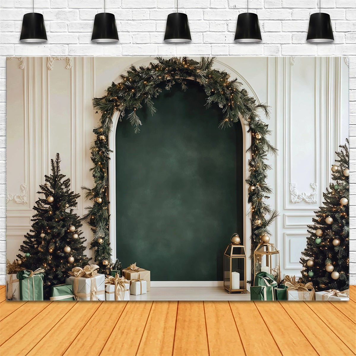 Weihnachtlicher Hintergrund Eleganter Grüner Girlandenbogen RR610-36