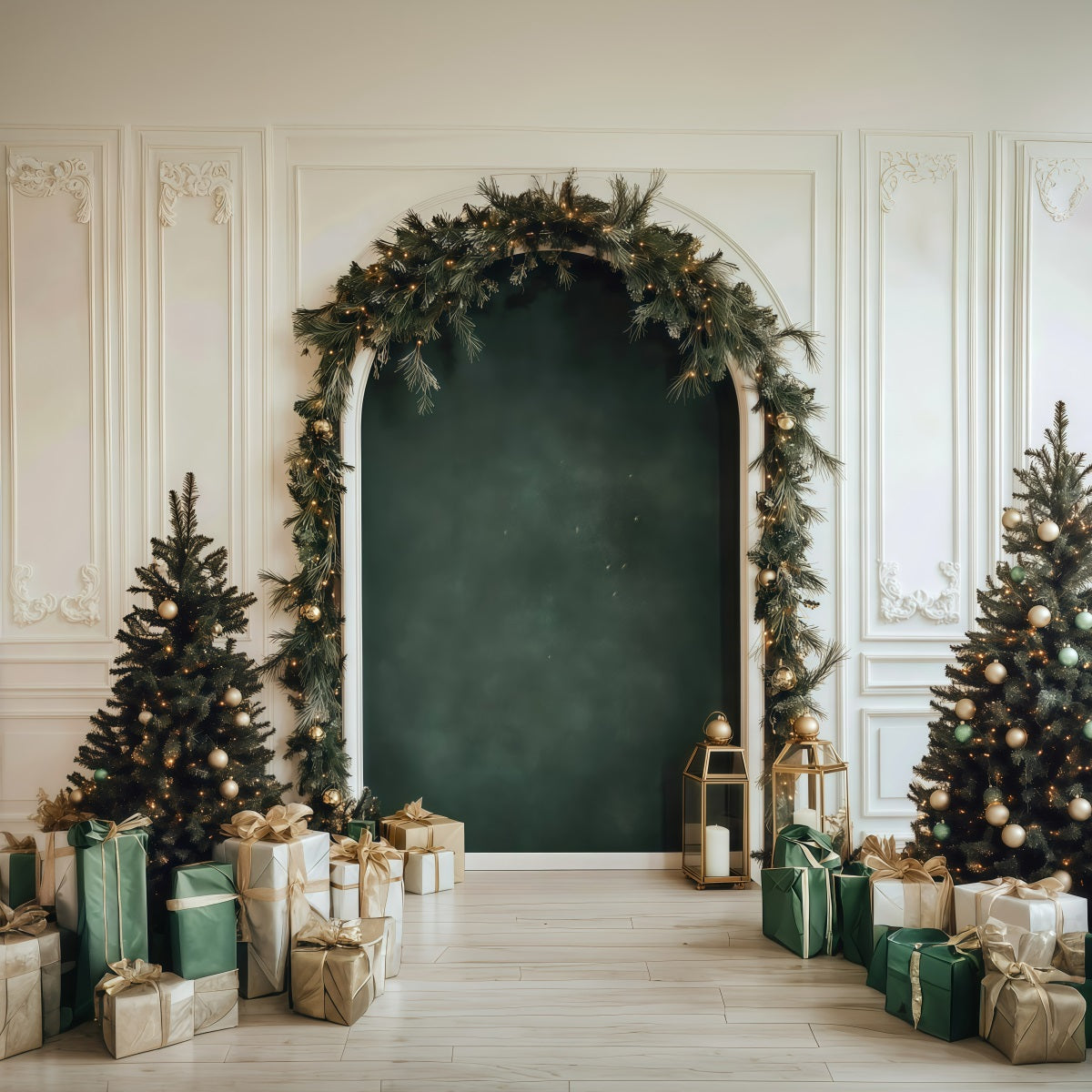 Weihnachtlicher Hintergrund Eleganter Grüner Girlandenbogen RR610-36