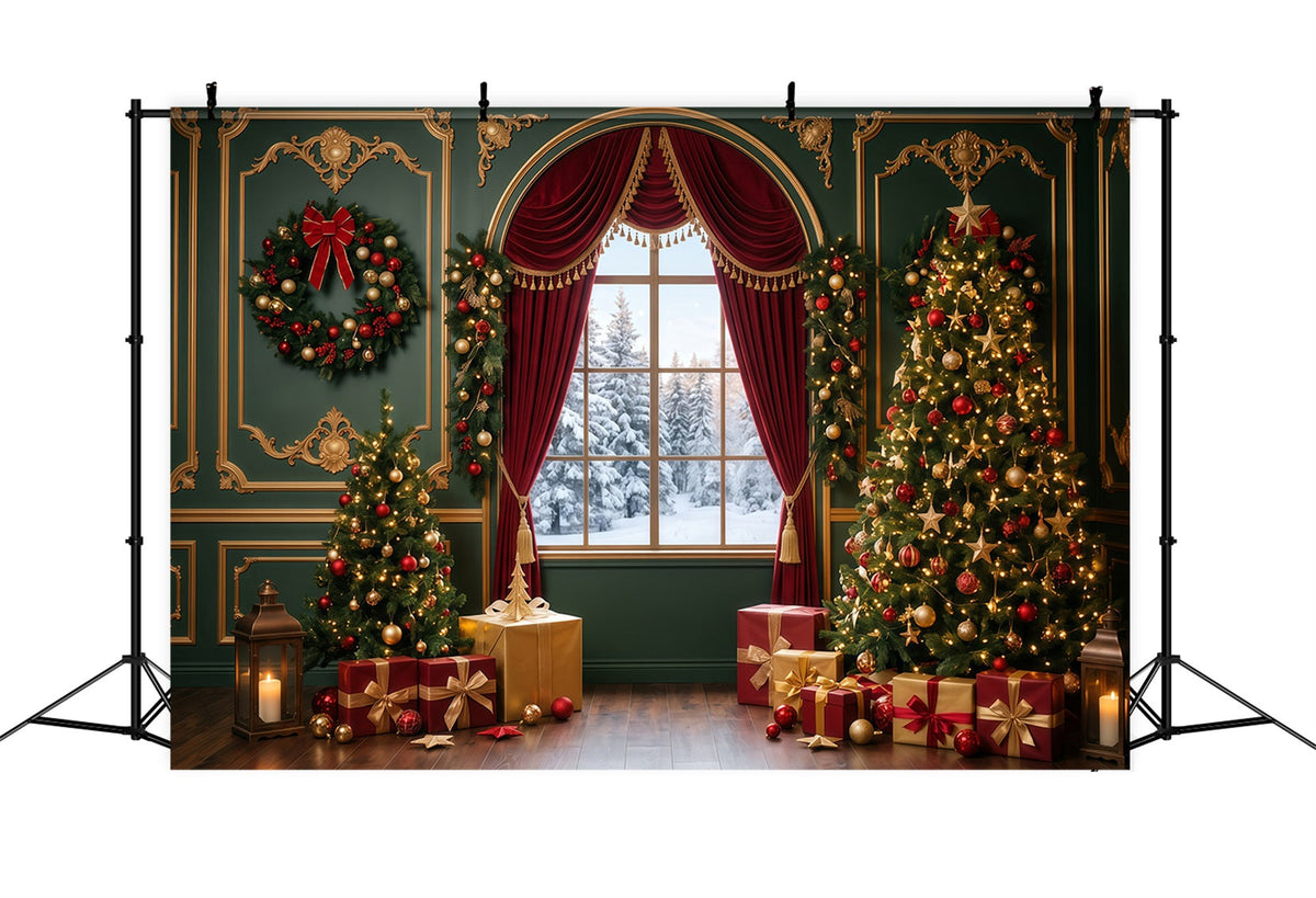 Weihnachtlicher Fotohintergrund Smaragdgrünes Samtfenster RR610-4
