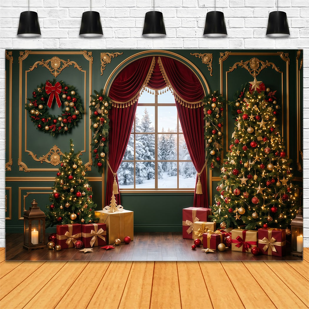 Weihnachtlicher Fotohintergrund Smaragdgrünes Samtfenster RR610-4