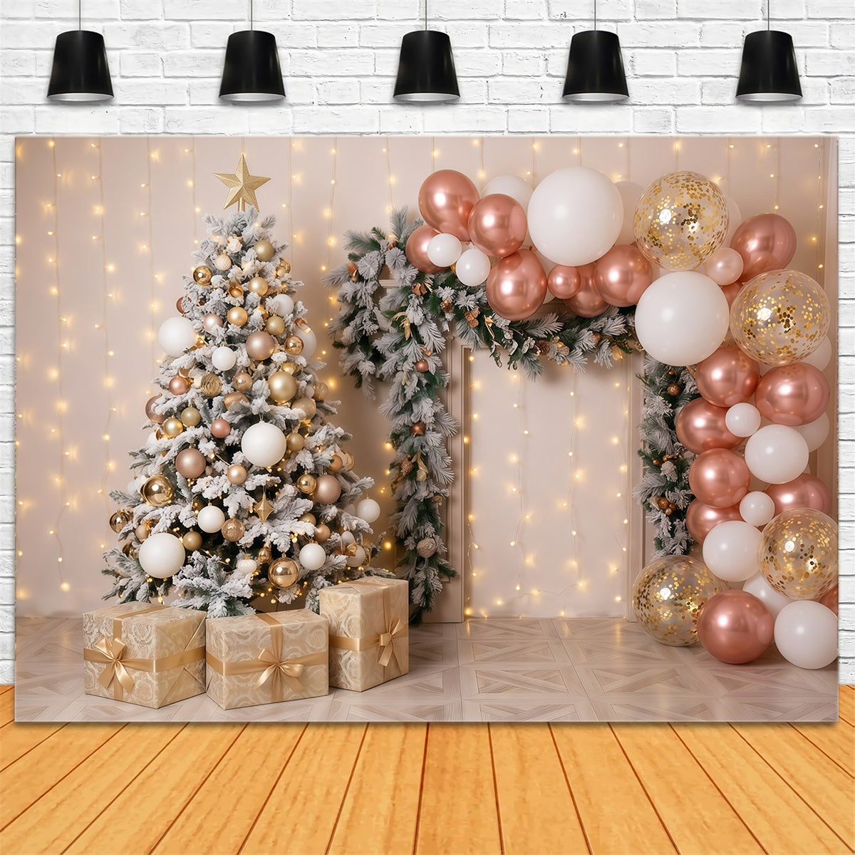 Weihnachtlicher Ballonhintergrund Roségoldene Ballondekoration Retro-Weihnachten RR610-44