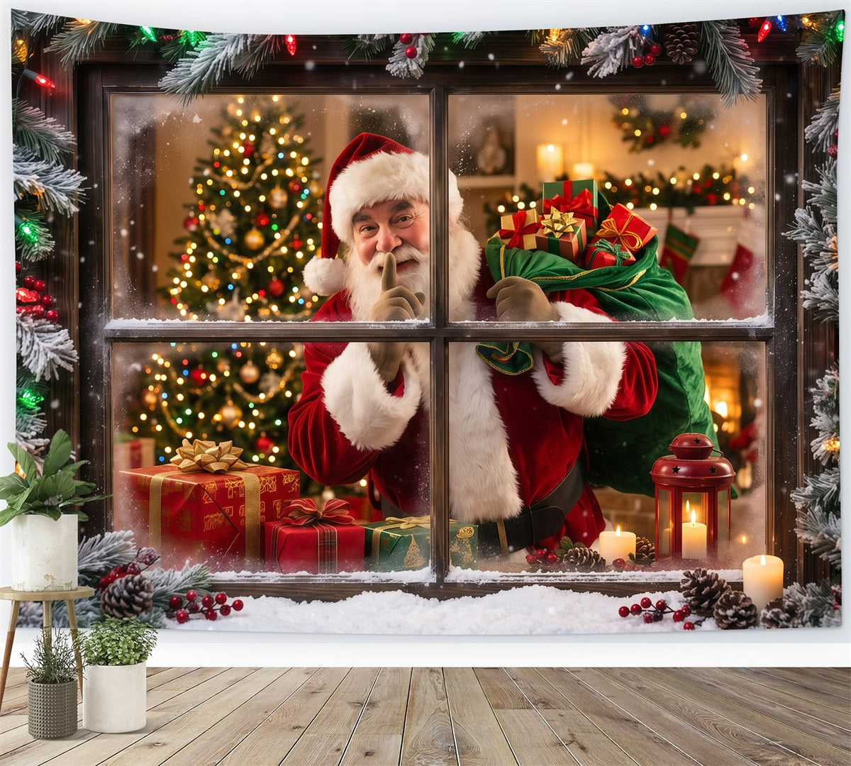 Santa-Fotohintergrund Verschneites Fenster Geschenküberraschung RR610-48