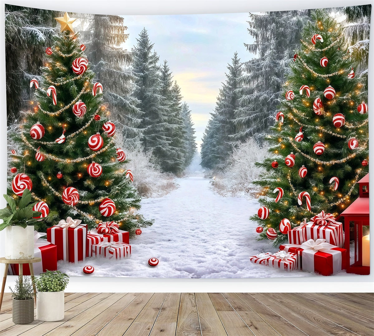 Klassischer Weihnachtshintergrund Zuckerstangen-Waldweg RR610-50