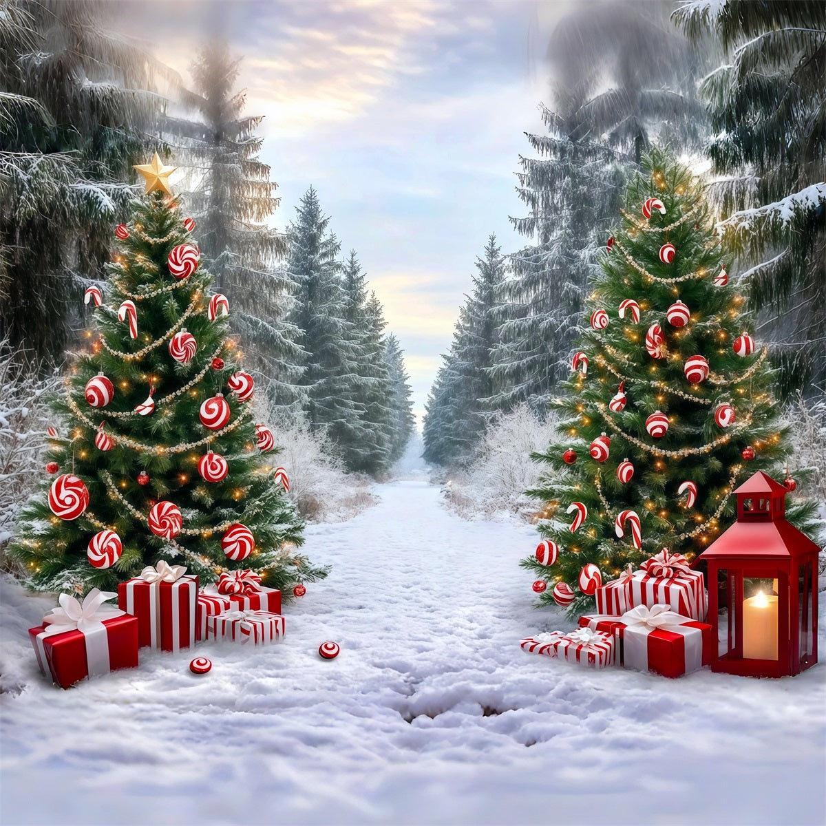 Klassischer Weihnachtshintergrund Zuckerstangen-Waldweg RR610-50