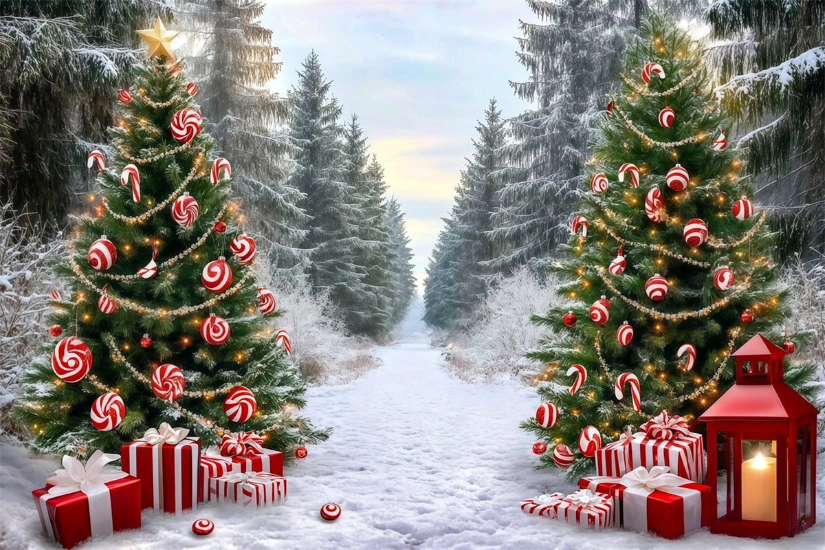 Klassischer Weihnachtshintergrund Zuckerstangen-Waldweg RR610-50