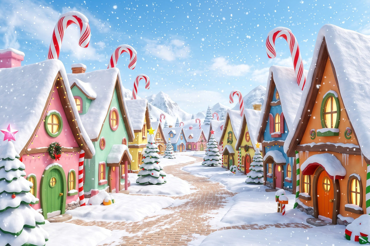 Weihnachtsdorf-Hintergrund Verschneites Zuckerstangendorf RR610-51