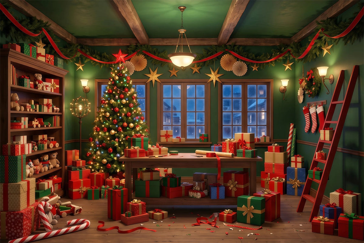 Santa-Hintergrund Festliche Grüne Geschenkewerkstatt RR610-52
