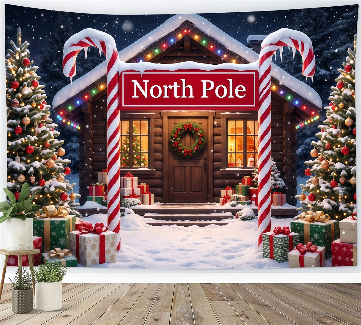 Nordpol-Fotohintergrund Verschneite Zuckerstangenhütte RR610-56