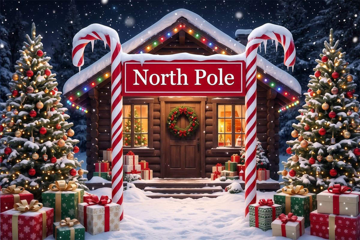 Nordpol-Fotohintergrund Verschneite Zuckerstangenhütte RR610-56