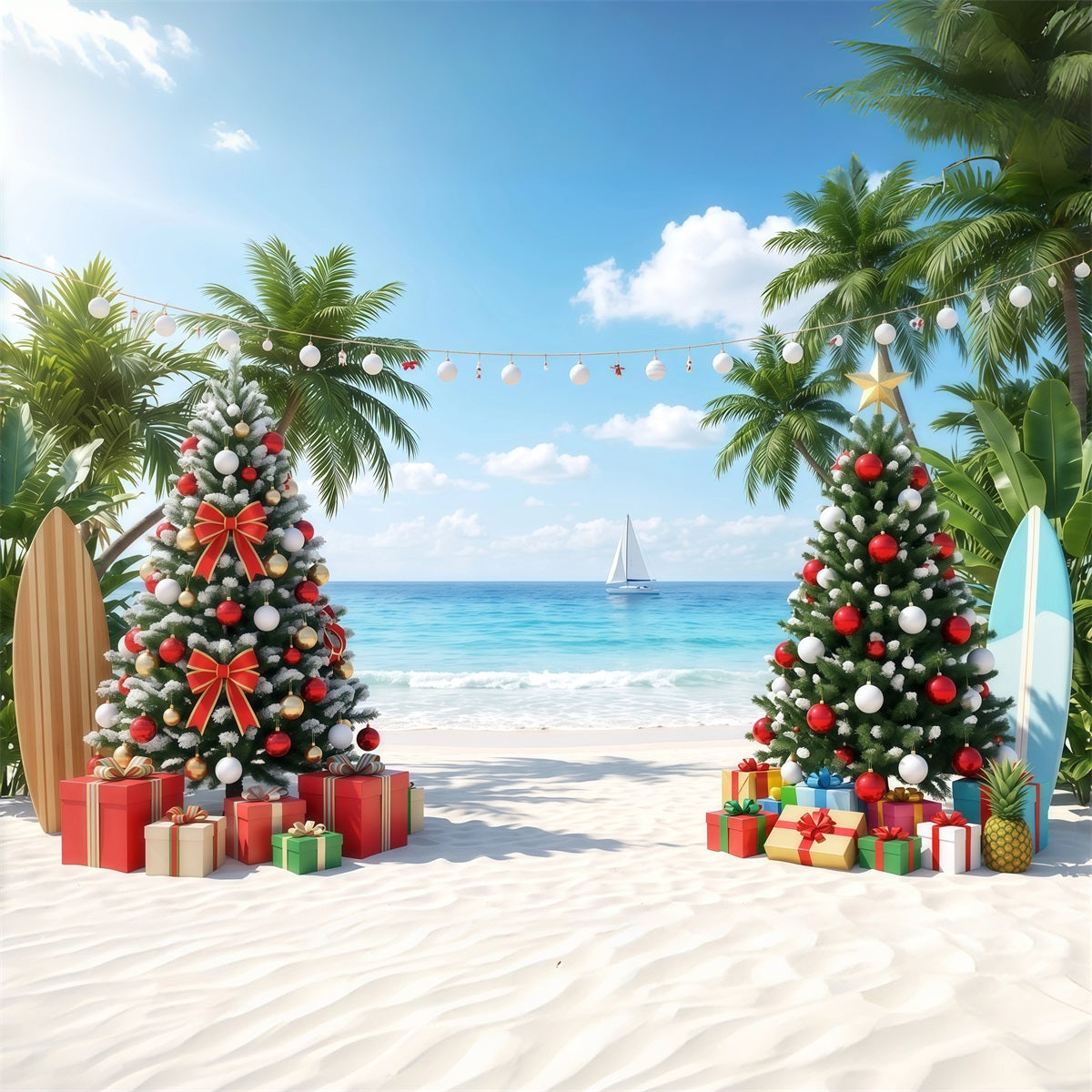 Tropischer Weihnachtshintergrund Strand Meer Palmen RR610-57