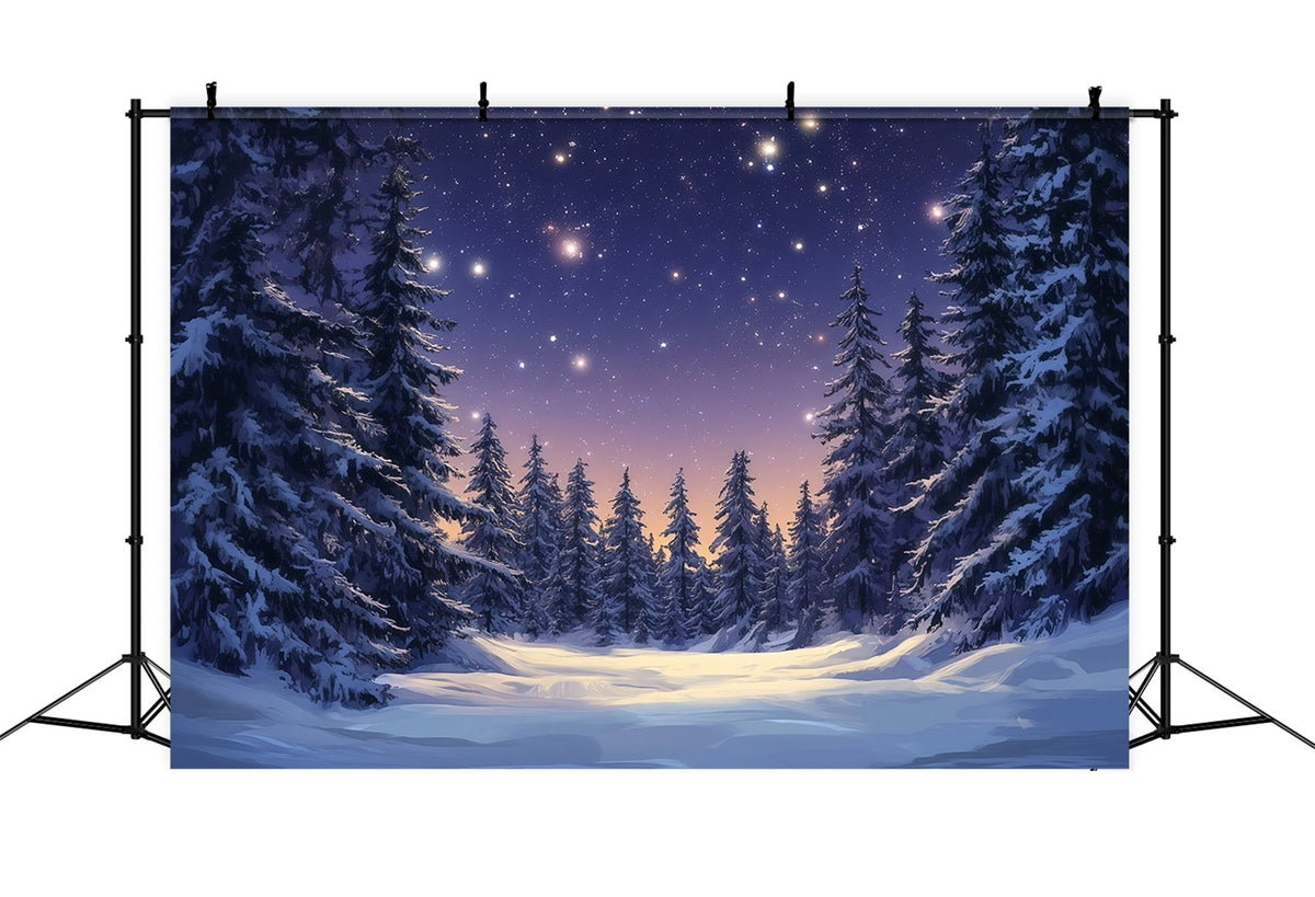 Weihnachtsbaum-Hintergrund Sternenbeleuchteter Verschneiter Kiefernwald RR610-62