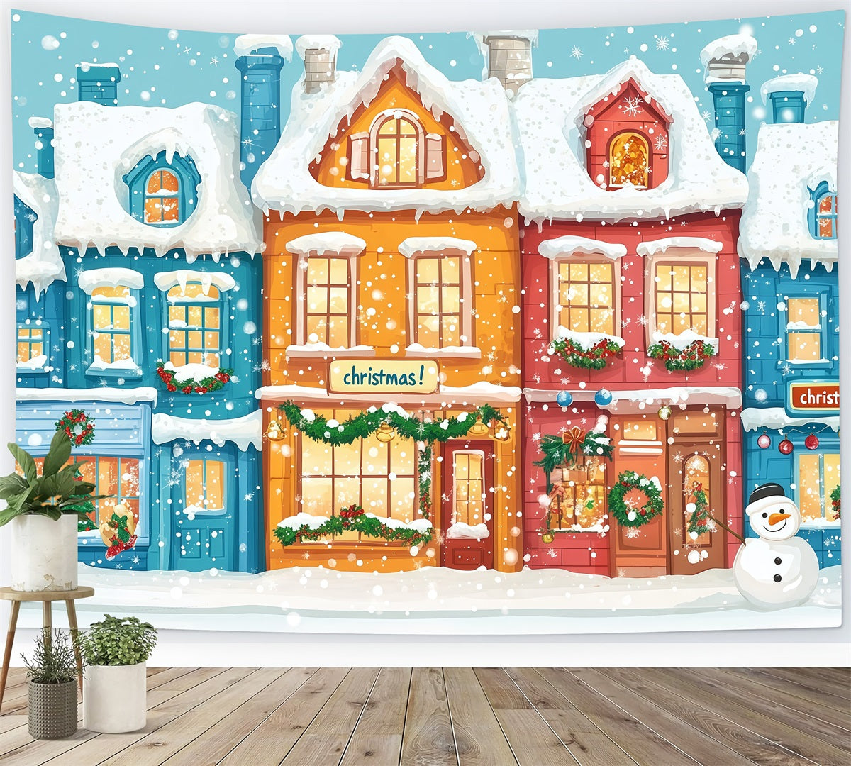Weihnachtsstadt-Hintergrund Bunte Verschneite Dorfhäuser RR610-67