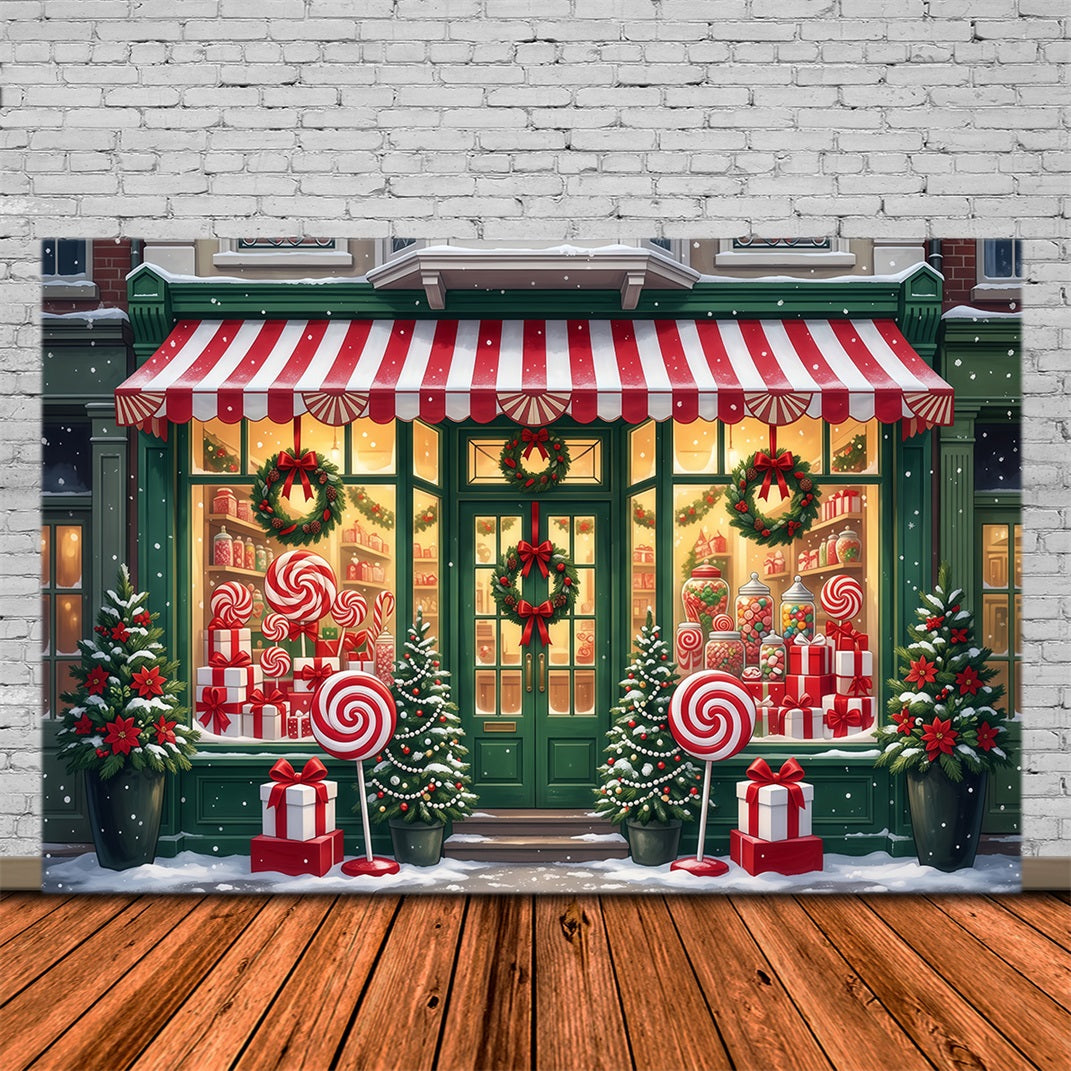 Weihnachtlicher Zuckerstangen-Hintergrund Lutscher Süßwarenladen-Fassade RR610-70