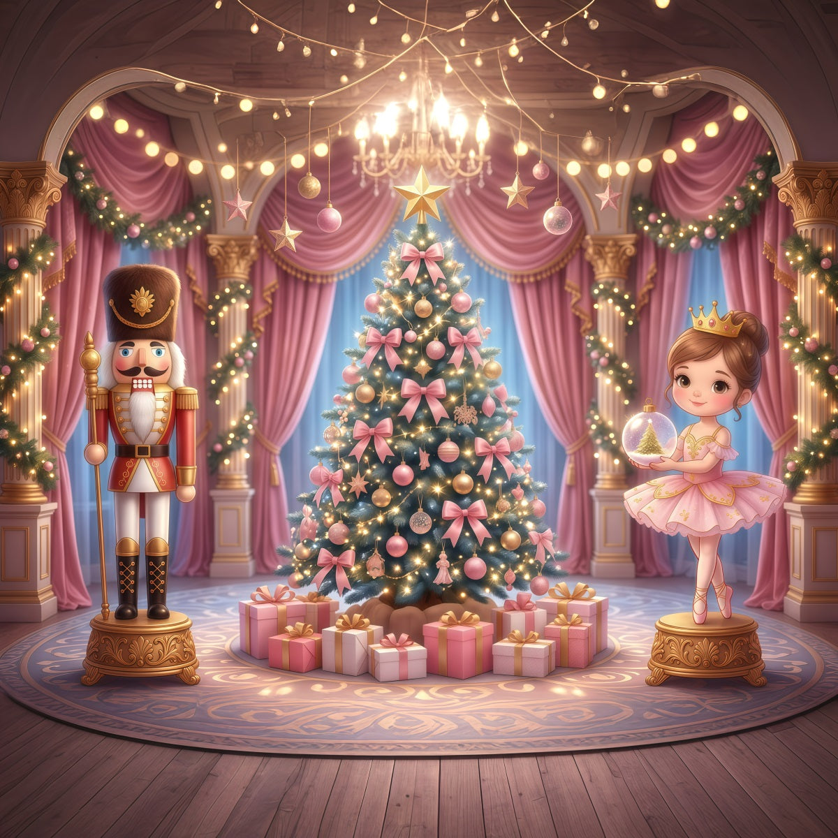 Nussknacker Ballett Hintergrund Rosa Palast Schleifenbaum RR610-8