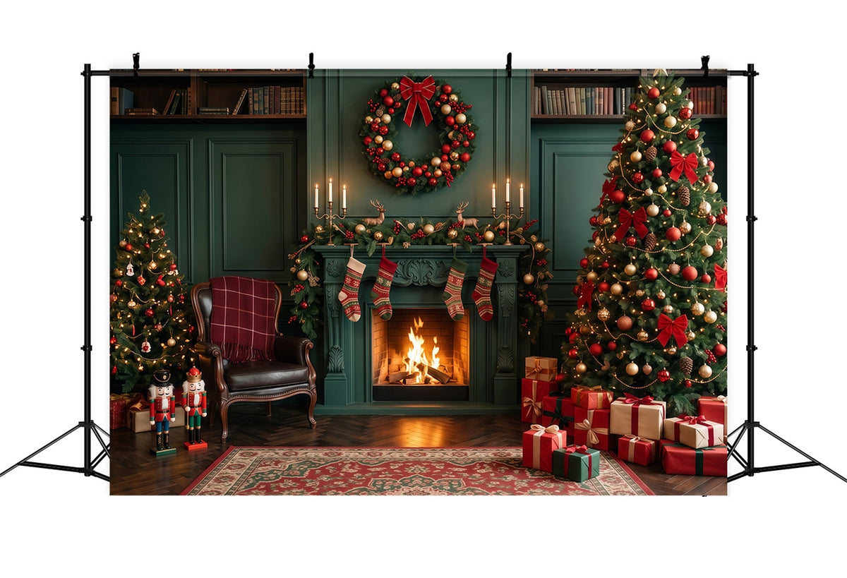 Weihnachtskamin-Hintergrund Smaragdgrüne Weihnachtssocken-Dekoration RR610-80