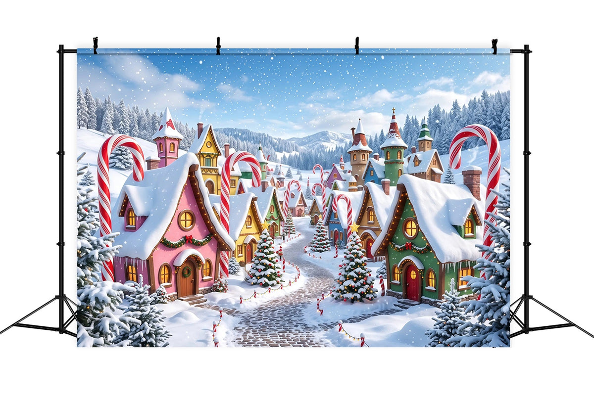Weihnachtsdorf-Hintergrund Verschneites Zuckerstangenhäuschen RR610-81