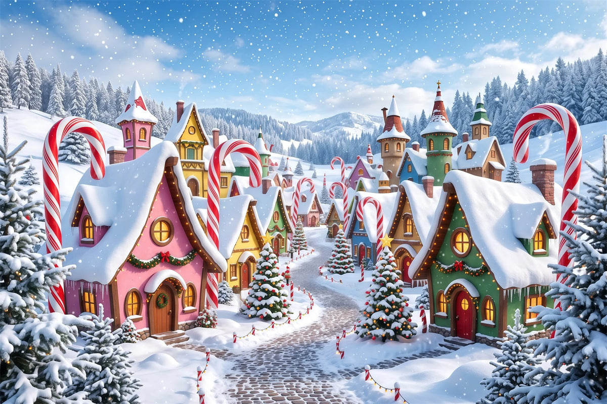 Weihnachtsdorf-Hintergrund Verschneites Zuckerstangenhäuschen RR610-81