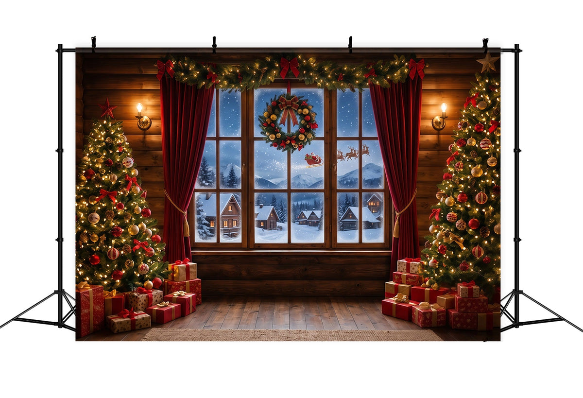 Santa-Hintergrund Verschneites Dorf Fensterdekoration RR610-83