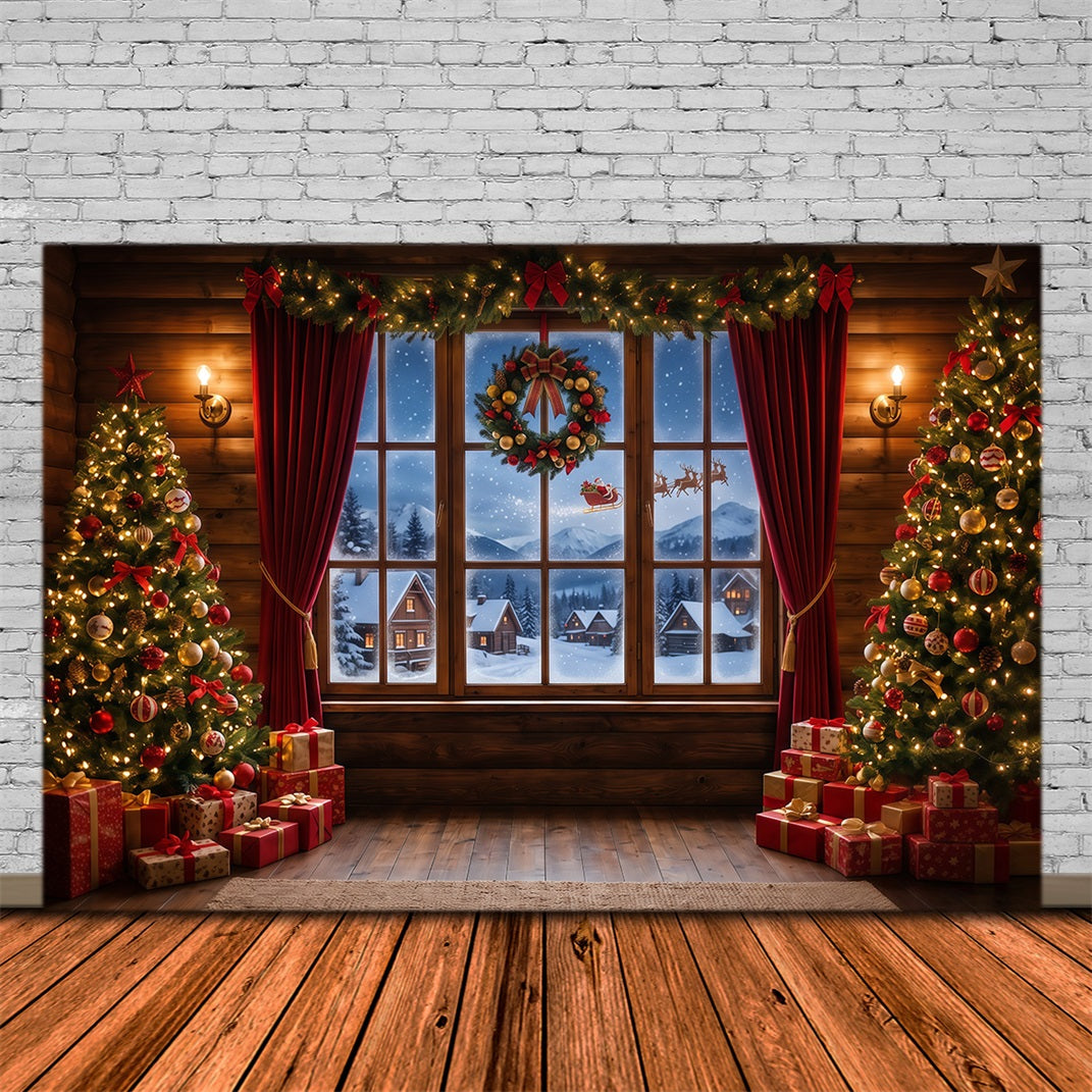 Santa-Hintergrund Verschneites Dorf Fensterdekoration RR610-83