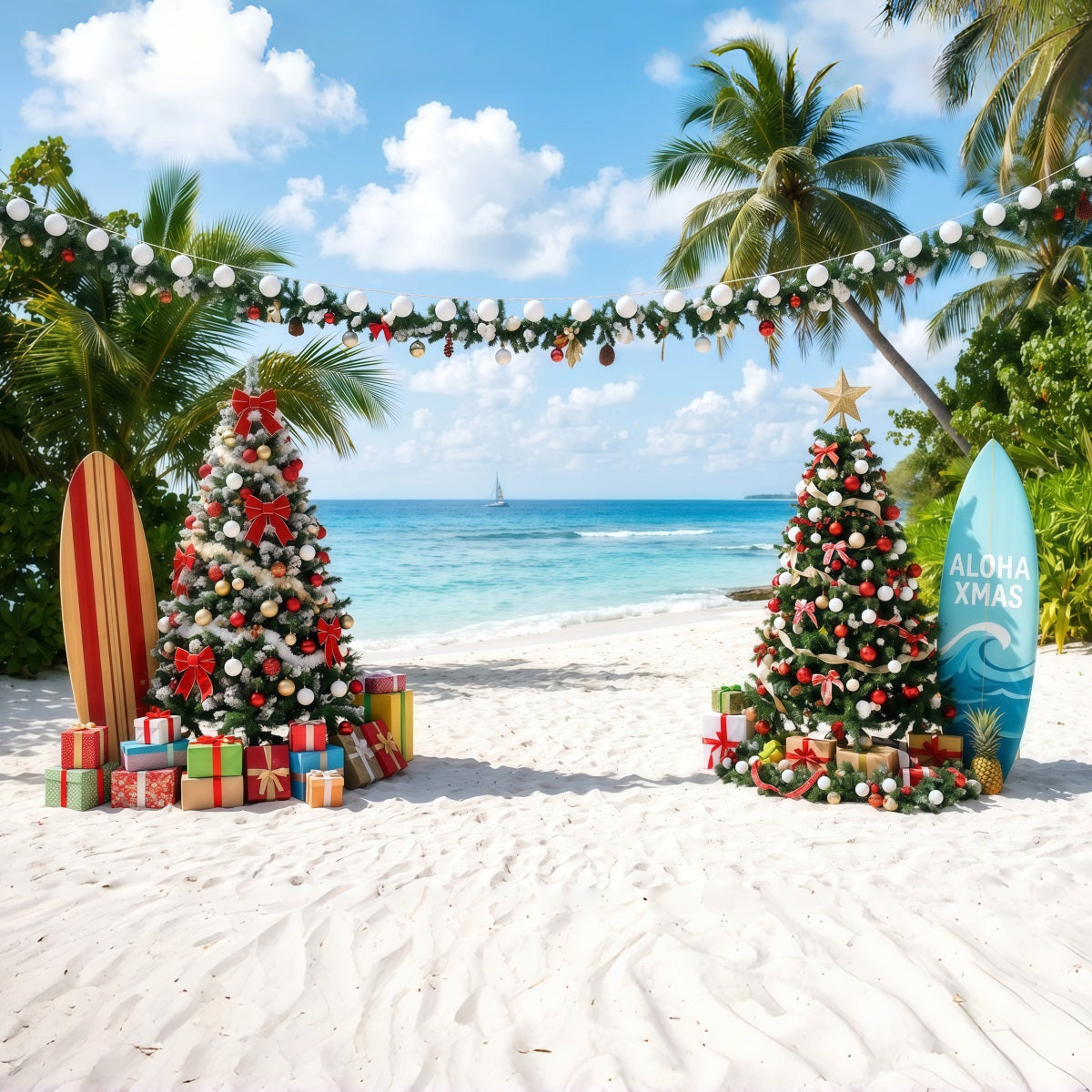 Tropischer Weihnachtshintergrund Meer Strand Surfbrett-Dekoration RR610-87