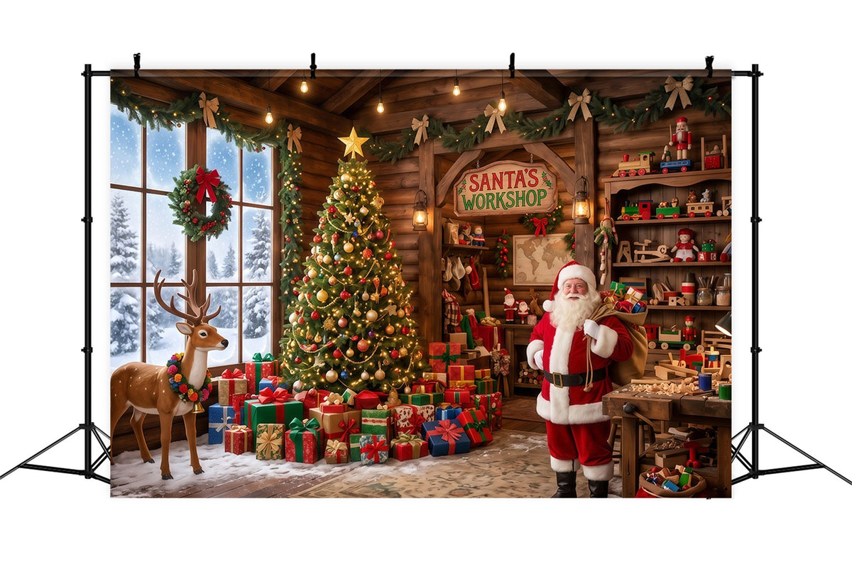 Weihnachtlicher Werkstatthintergrund Rustikaler Spielzimmer-Innenraum RR610-89