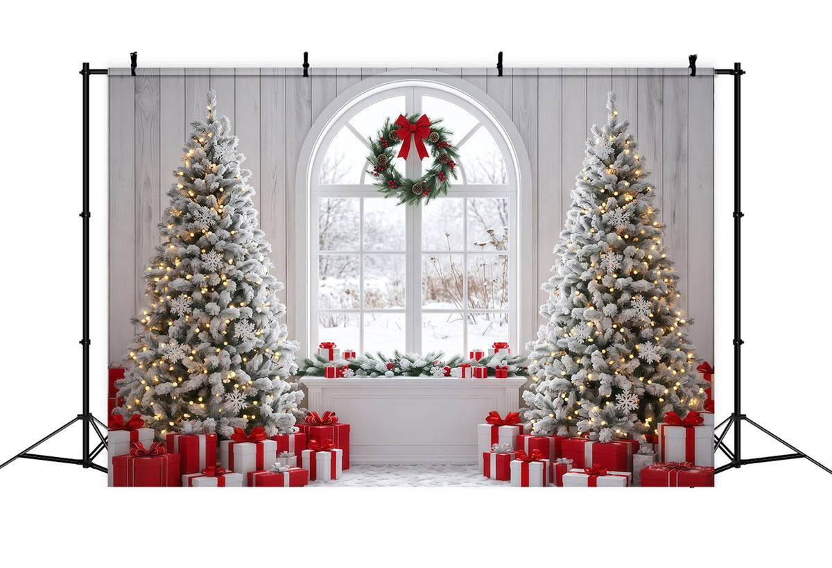 Weihnachtlicher Fotohintergrund Verschneites Fenster Weihnachtsbaum Dekoration RR610-9