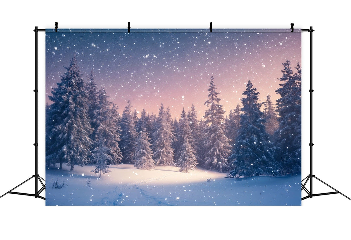 Weihnachtsbaum-Hintergrund Verschneiter Immergrüner Wald In Der Dämmerung RR610-92