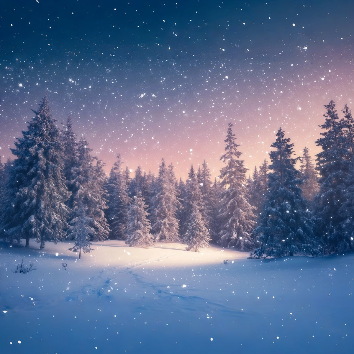 Weihnachtsbaum-Hintergrund Verschneiter Immergrüner Wald In Der Dämmerung RR610-92
