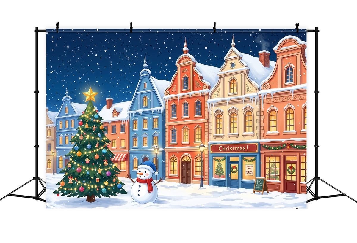 Weihnachtsstadt-Hintergrund Bunte Verschneite Stadt Schneemann RR610-97