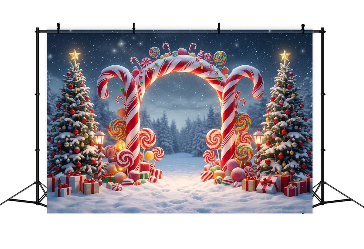 Weihnachtlicher Zuckerstangen-Hintergrund Verschneiter Wald Lutscherbogen RR610-98
