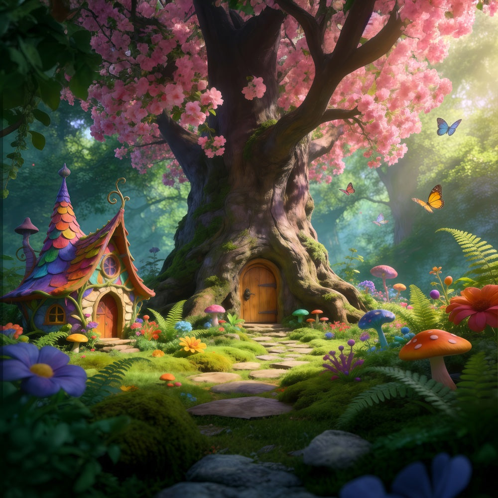 Kirschblütenhintergrund Verzauberter rosa Blumenbaum Wald Frühlingshintergrund RR62-34