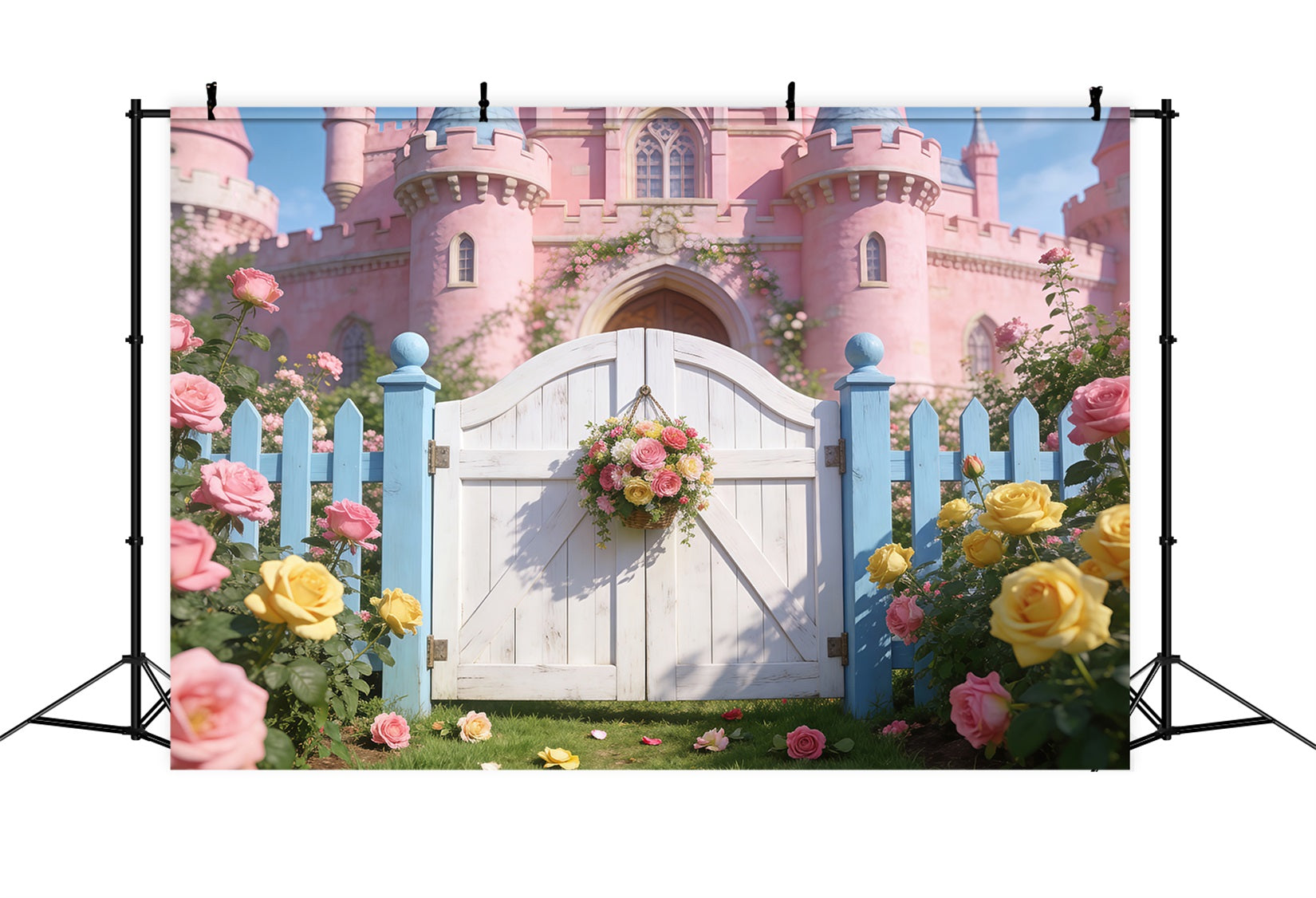 Verzauberter Garten Hintergrund Rosa Schloss Rosentor Frühlingsfoto-Hintergründe RR62-35