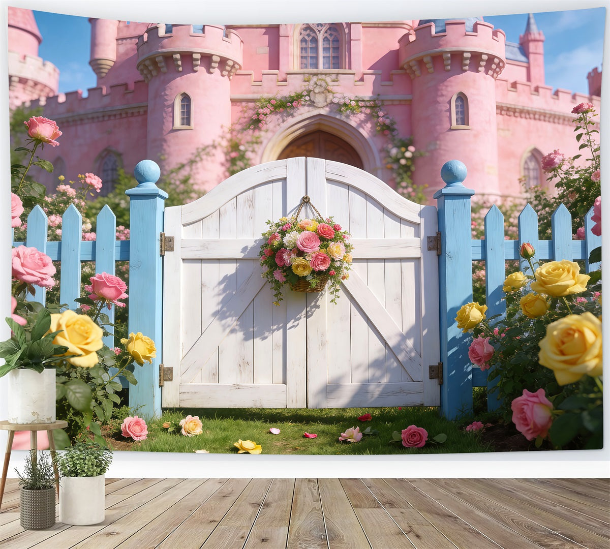 Verzauberter Garten Hintergrund Rosa Schloss Rosentor Frühlingsfoto-Hintergründe RR62-35