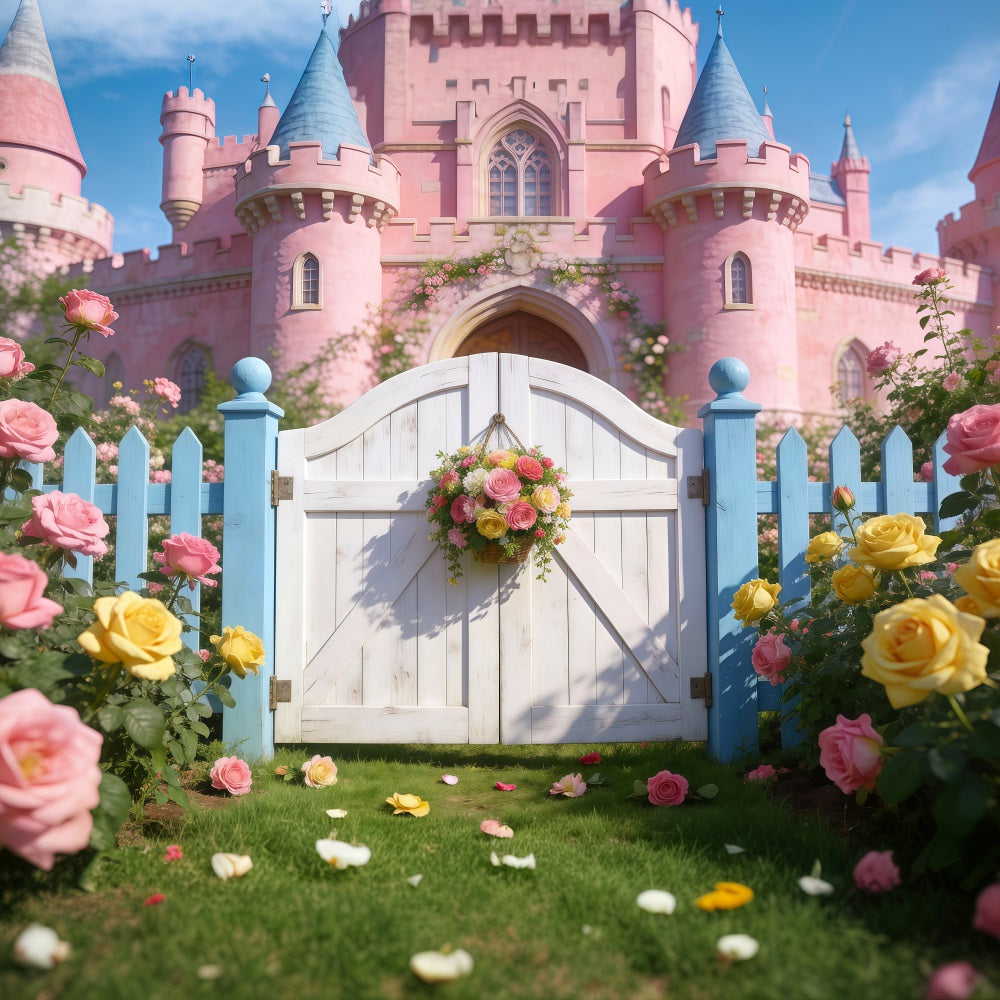 Verzauberter Garten Hintergrund Rosa Schloss Rosentor Frühlingsfoto-Hintergründe RR62-35