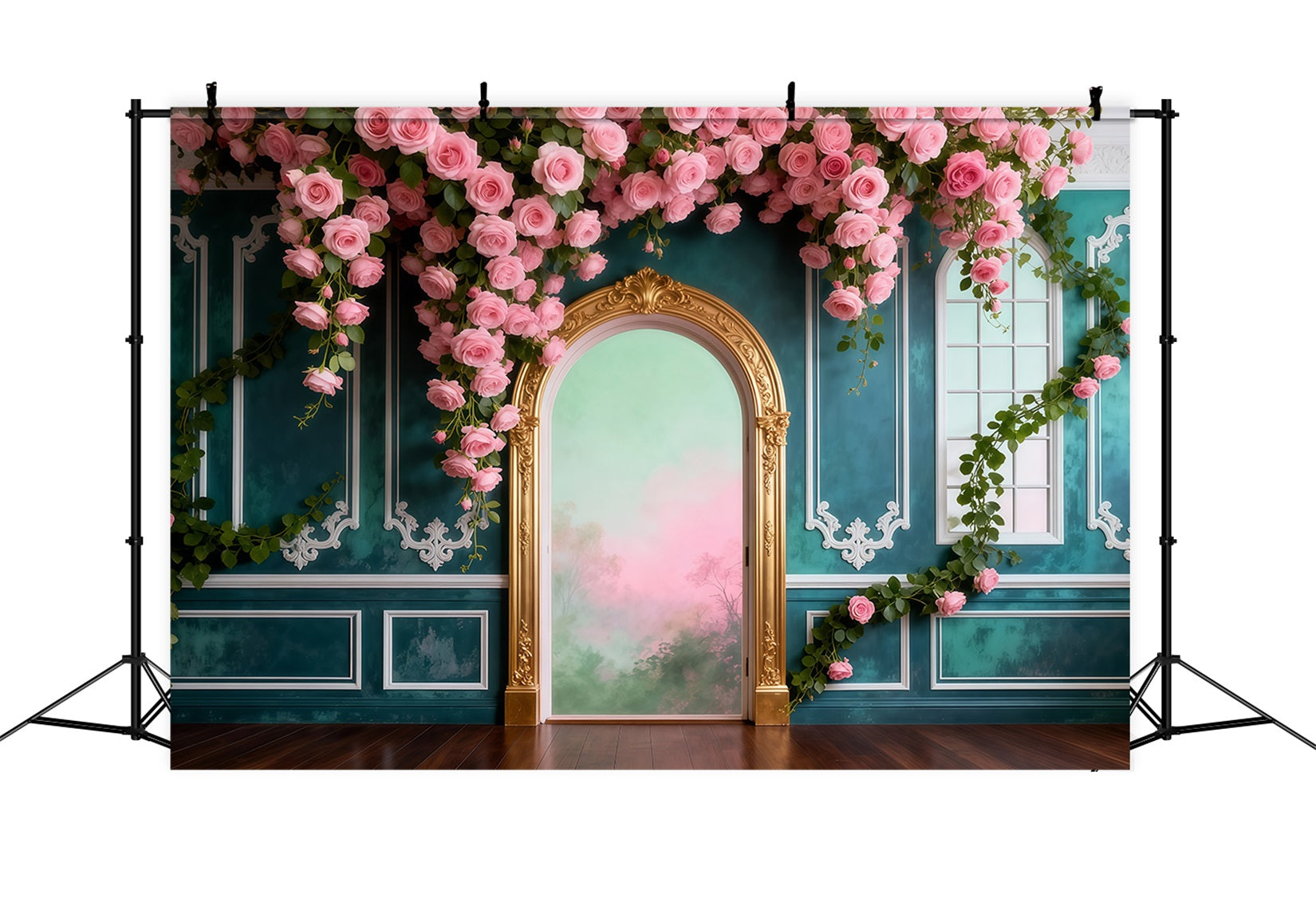 Hängender Weinreben-Hintergrund Mit Rosen drapierter Palast Retro-Wand Frühlingsfotografie-Hintergründe RR62-43