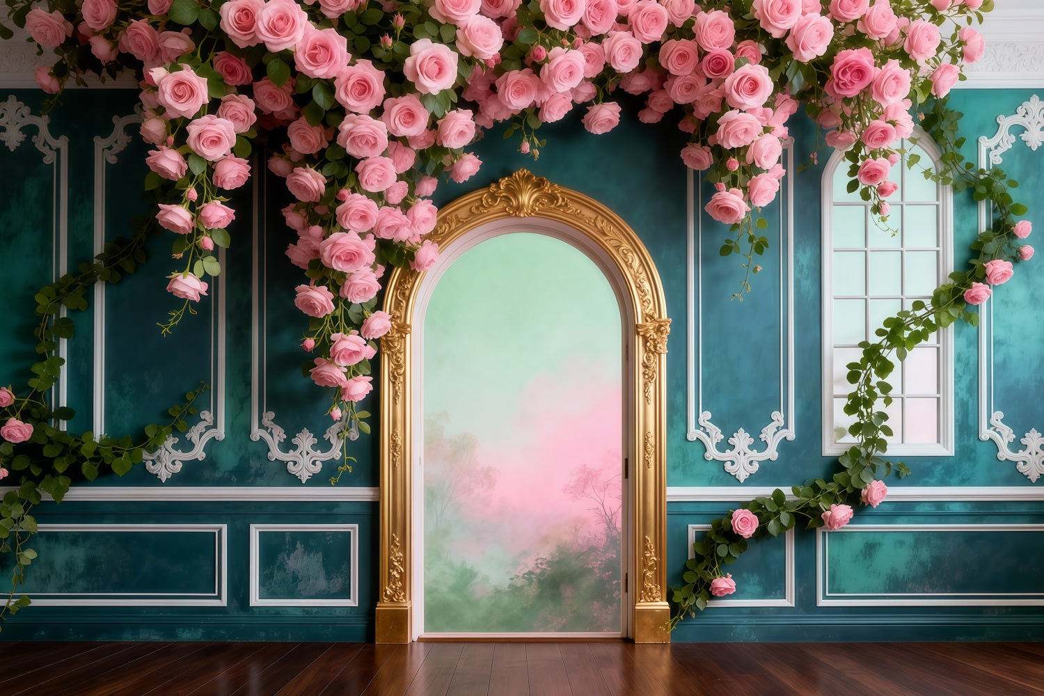 Hängender Weinreben-Hintergrund Mit Rosen drapierter Palast Retro-Wand Frühlingsfotografie-Hintergründe RR62-43