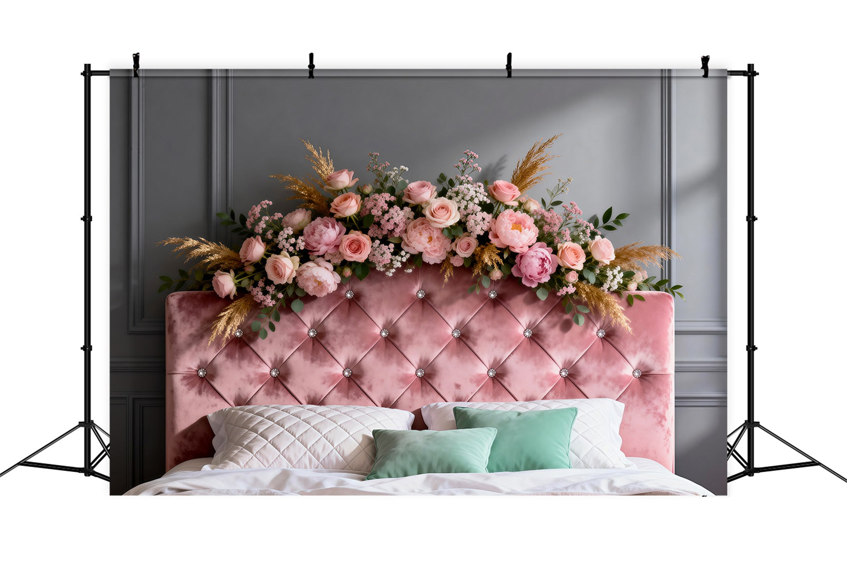 Boudoir-Kopfteil-Hintergrund Blush Velvet Floral Crown Hintergründe für Boudoir RR62-51