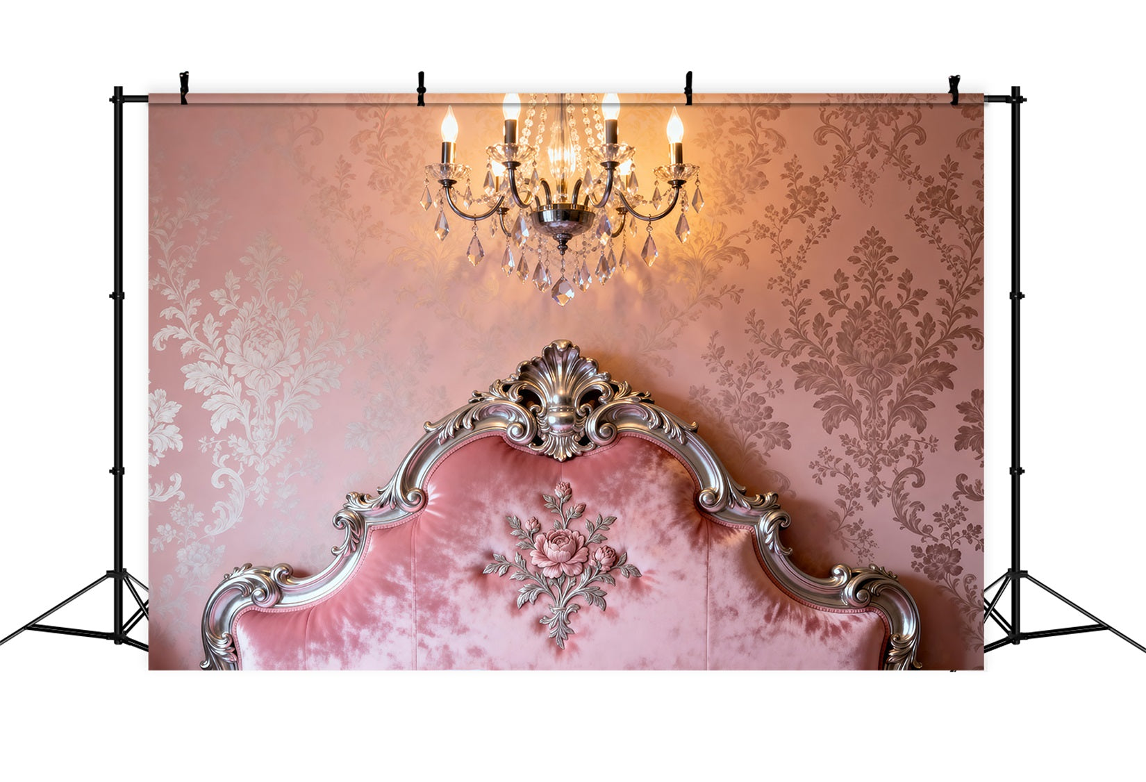 Boudoir-Fotografie-Hintergründe Ornate Pink Damask Romance Kopfteil-Hintergrund RR62-53