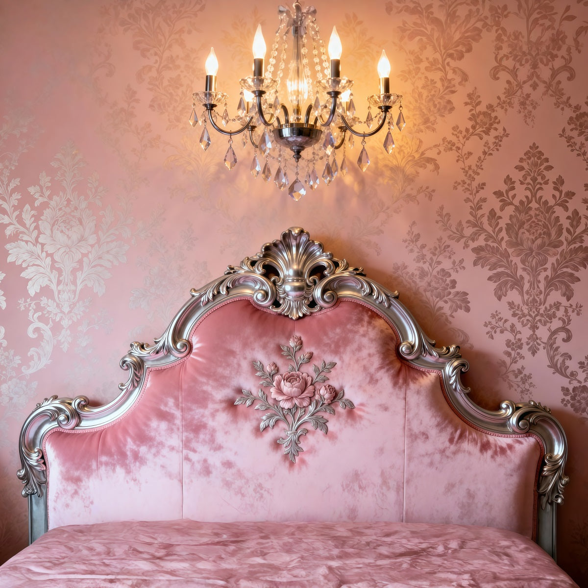 Boudoir-Fotografie-Hintergründe Ornate Pink Damask Romance Kopfteil-Hintergrund RR62-53