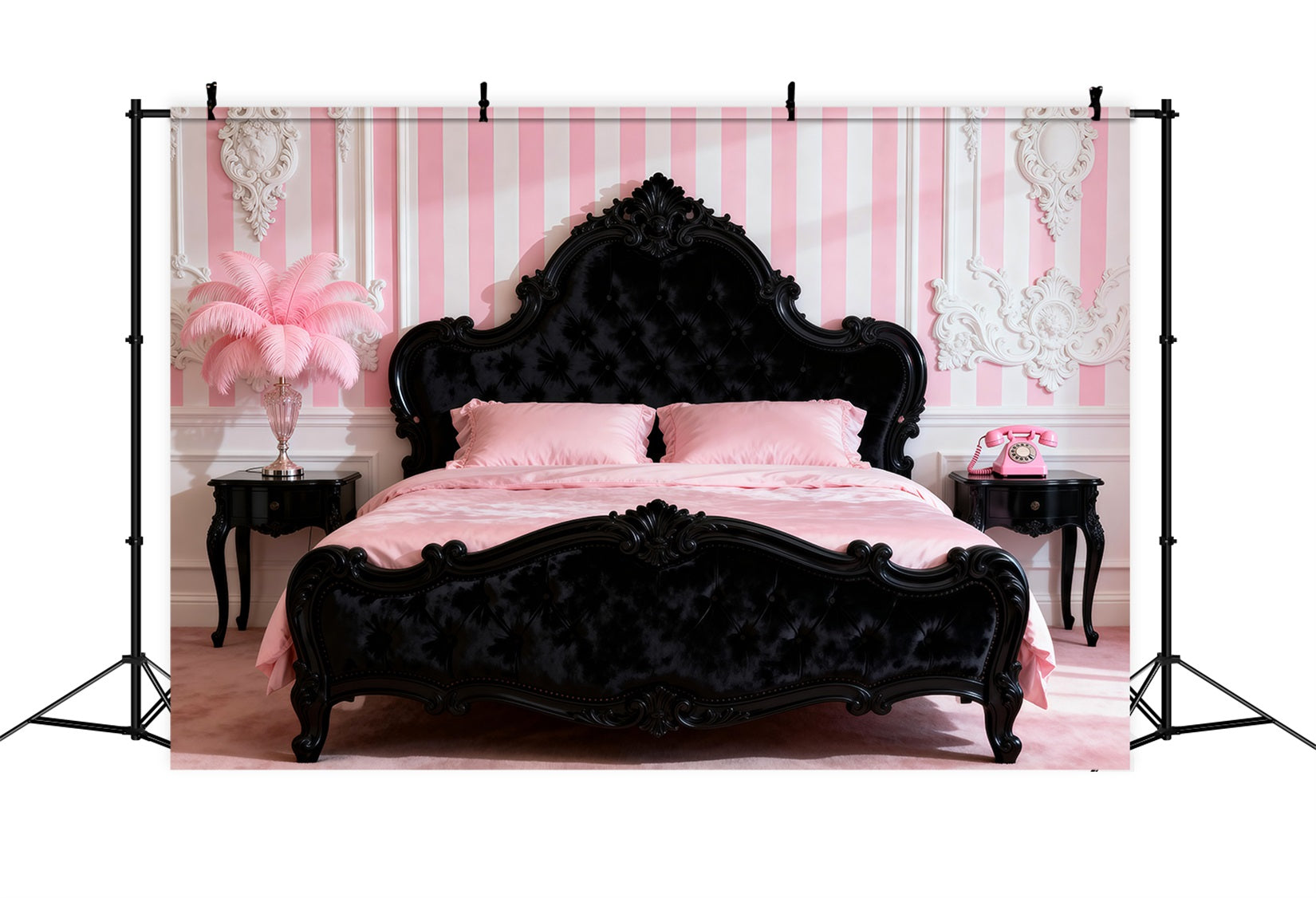 Boudoir-Kopfteil-Hintergrund Barock Rosa Streifen Eleganz Kopfteil-Hintergrundideen RR62-56