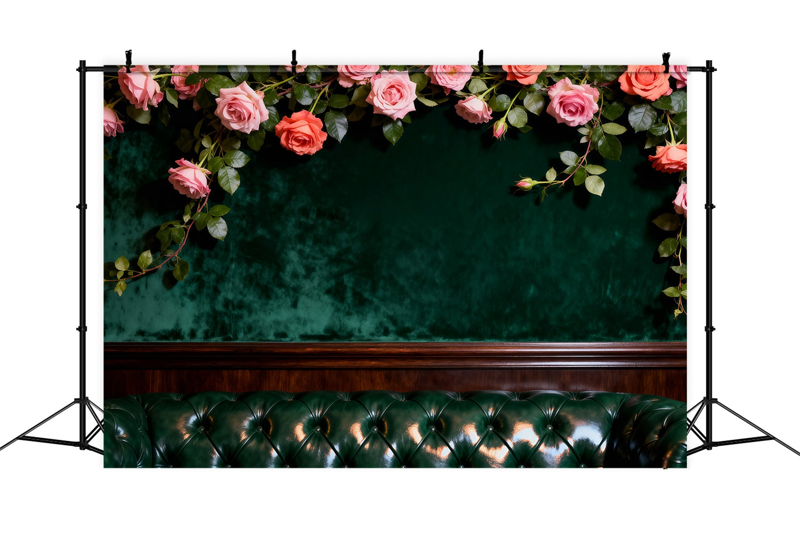 Boudoir-Hintergrund Smaragdgrüner Samt Blumenmuster Lounge-Bett Kopfteil-Hintergrund RR62-60