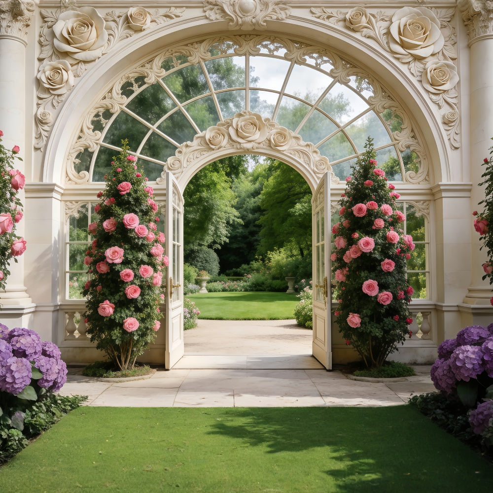 Garten-Hintergrund Elegante Palasttür Rosentor Frühlingshintergründe für die Fotografie RR62-7