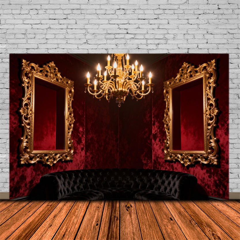 Boudoir-Hintergründe Purpurroter Samt Vergoldeter Spiegel Lounge Antike Fotografie-Hintergründe RR62-75