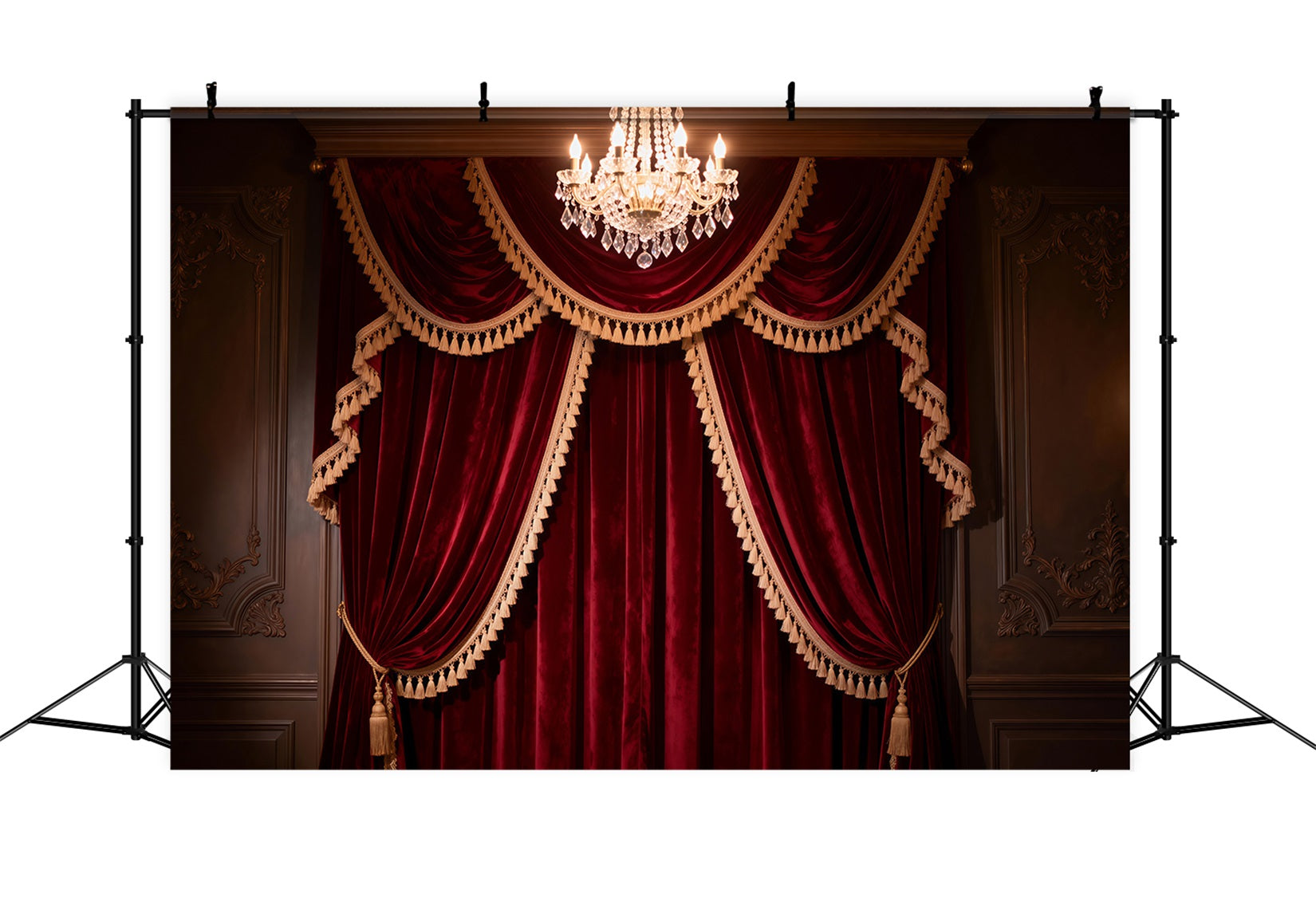 Boudoir-Fotografie-Hintergründe Grand Burgundy Quastenvorhang Kronleuchter Vintage-Hintergrund RR62-77