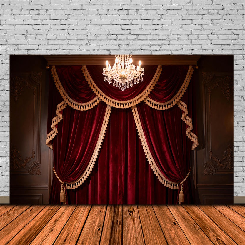 Boudoir-Fotografie-Hintergründe Grand Burgundy Quastenvorhang Kronleuchter Vintage-Hintergrund RR62-77