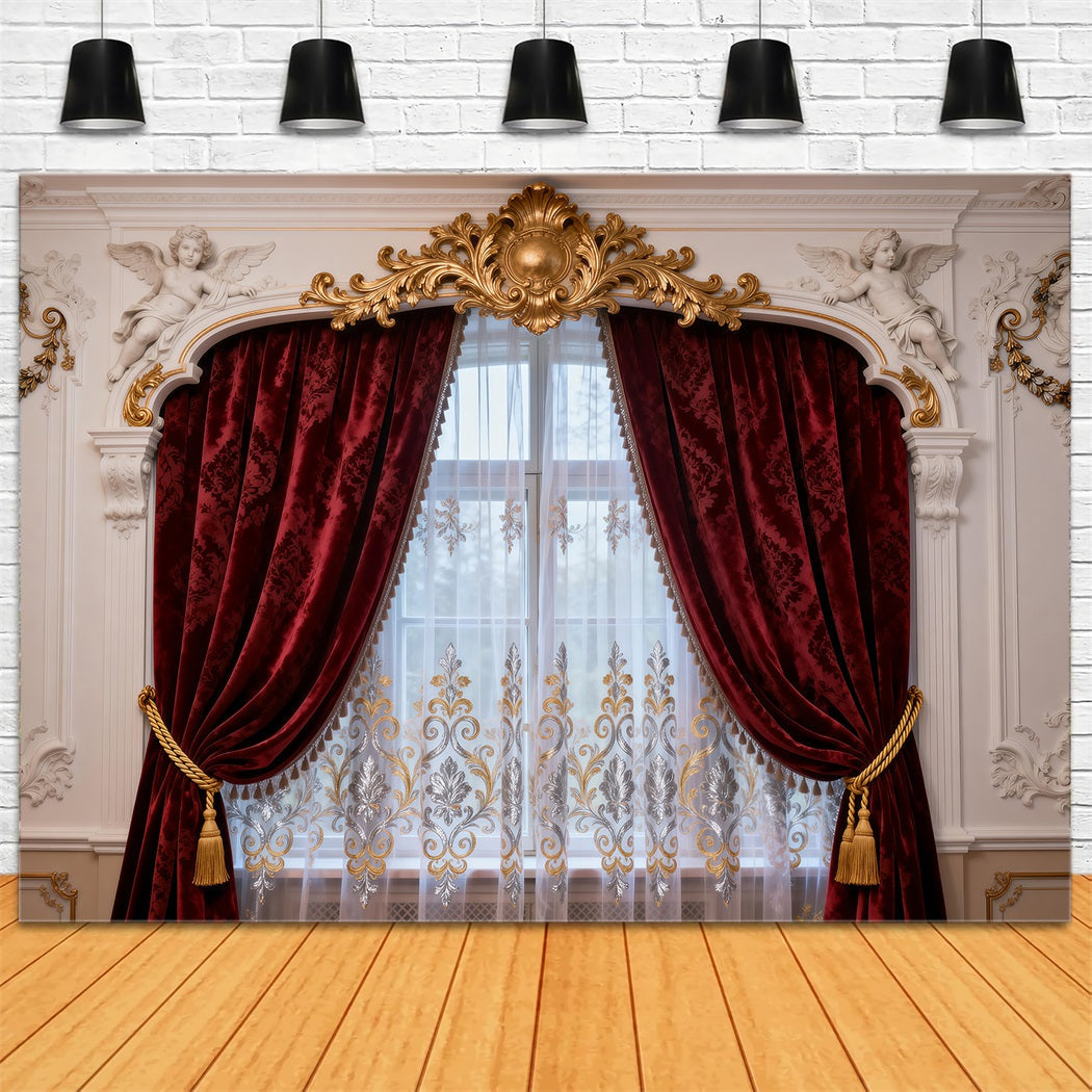 Hintergründe für Boudoir-Fotografie Barock-Cherub Samtvorhang Retro-Fotohintergrund RR62-79