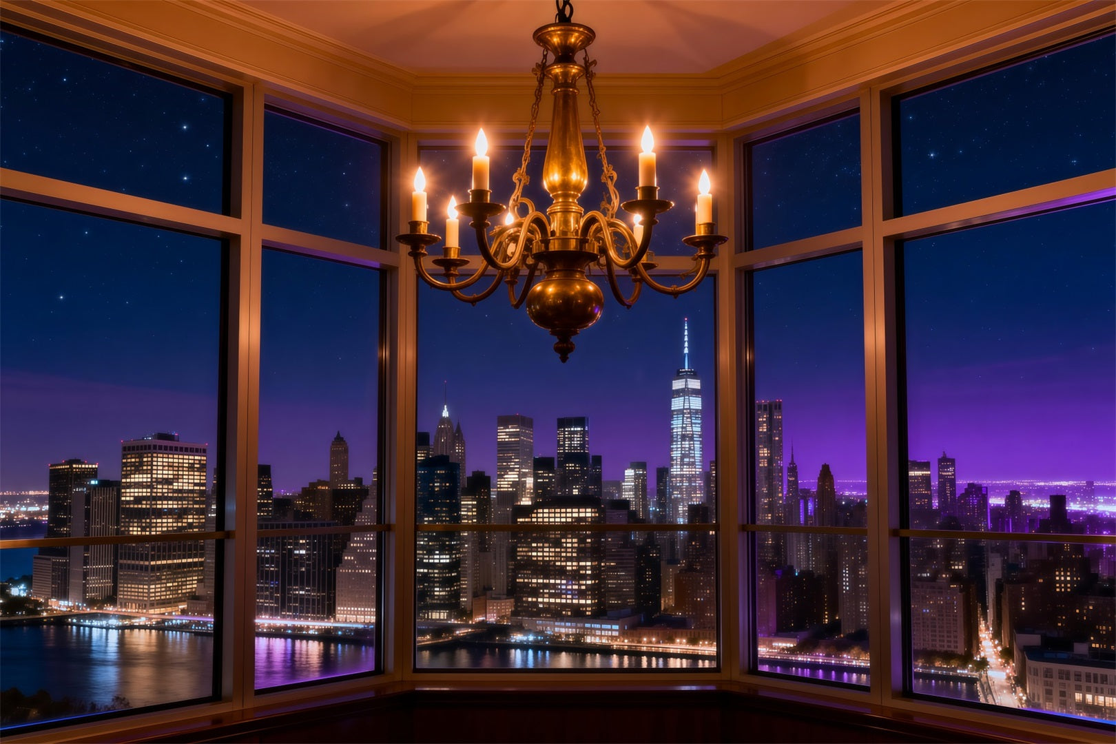 Boudoir-Hintergründe Mitternachts-Skyline Kerzenleuchter Boudoir-Hintergrundideen RR62-81