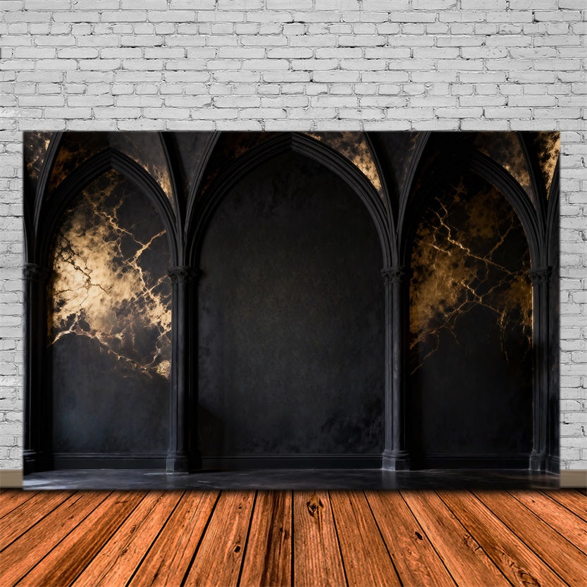Ideen für Boudoir-Hintergründe Schwarzer Marmor mit goldenen Adern Bögen Vintage-Wandhintergrund RR62-84