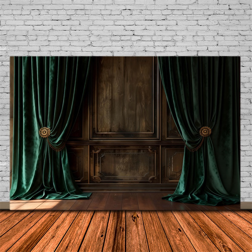 Hintergründe für Boudoir-Fotografie Smaragdgrüner Samt drapierte Holzwand Vintage-Studiohintergrund RR62-85